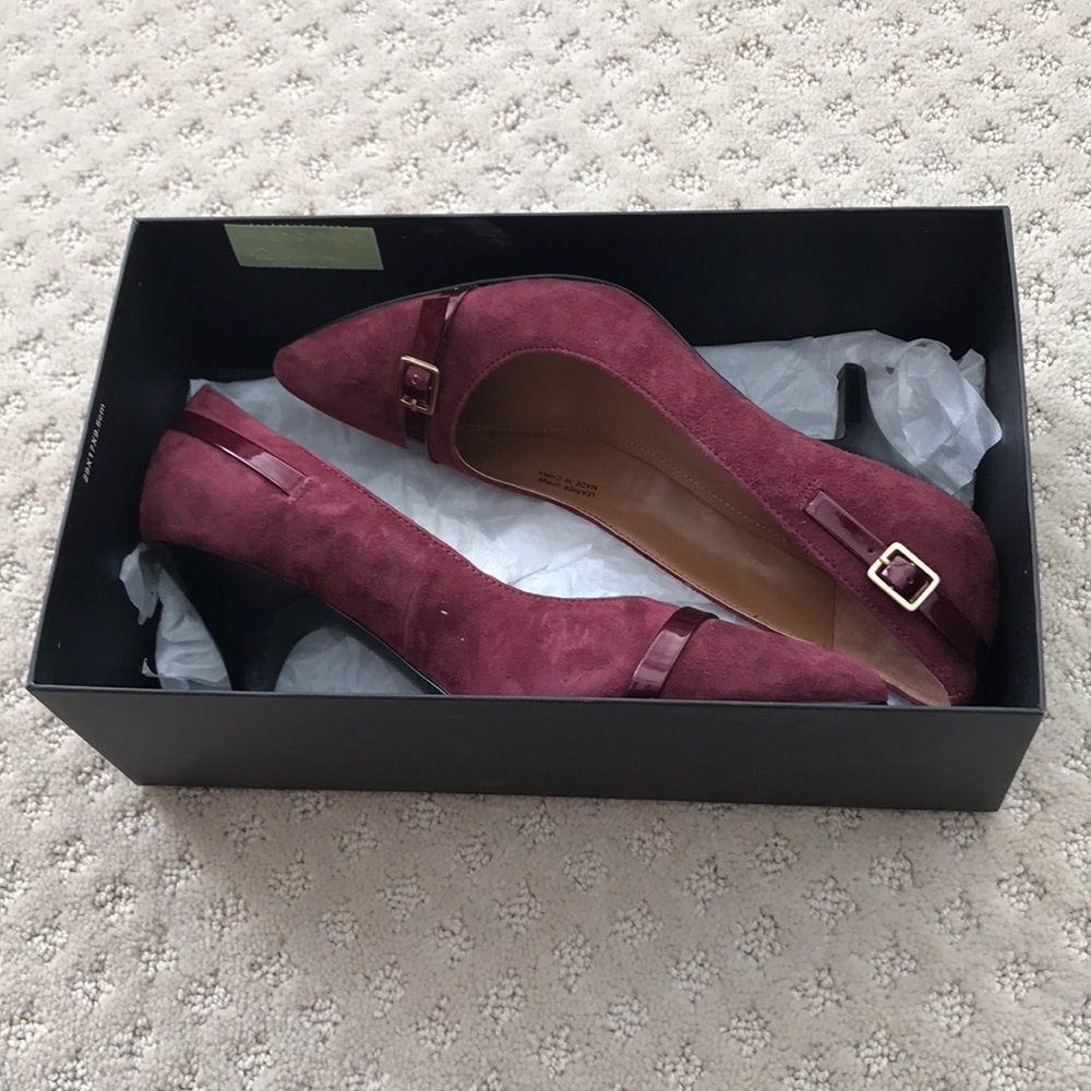 Tahari Burgundy Pointed Toe Heels with Buckle Trim - Picture 5 of 5